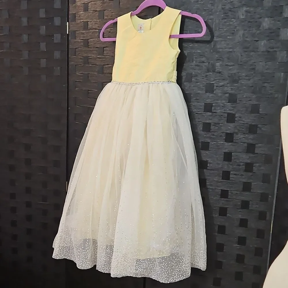 Marmellata Yellow and White Sparkly Girls Dress Size 7